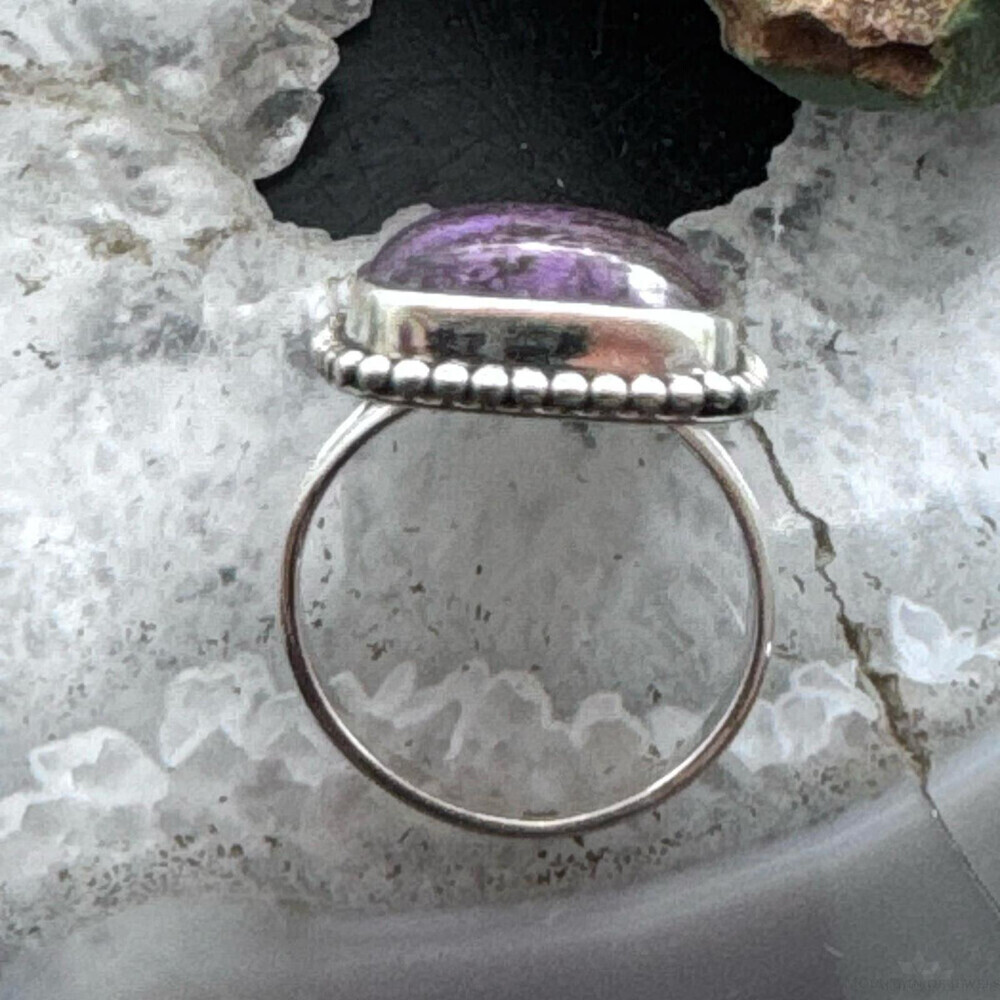 Sterling Southwestern Style Purpurite Decorated Bar Ring Size 8 For Women - Picture 8 of 10